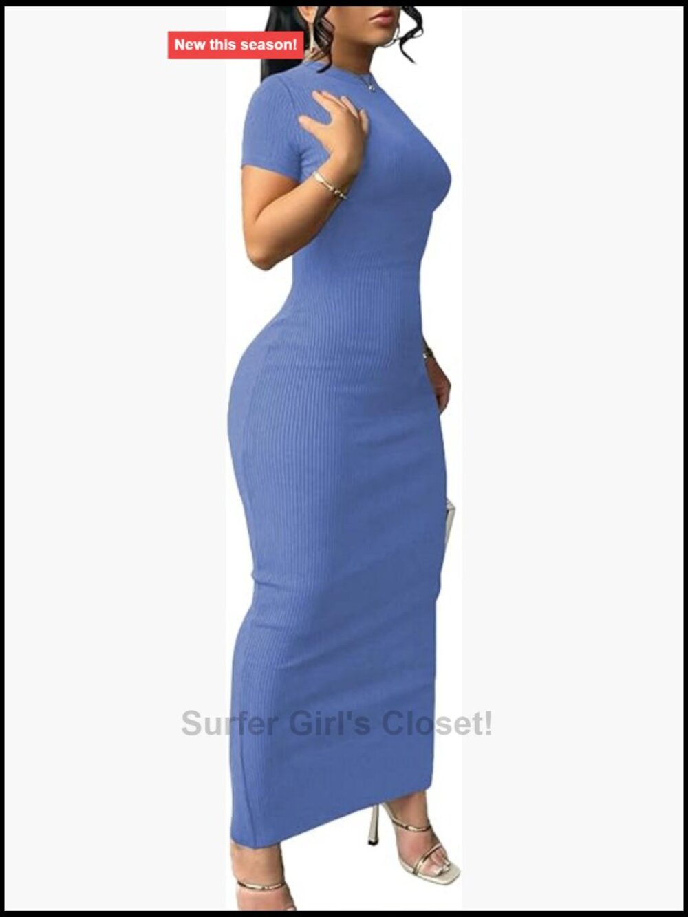 Women's Ribbed Knit Bodycon Maxi Dress Short Sleeve Crew Neck Casual Summer